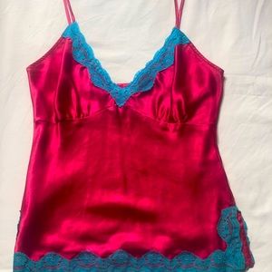 Junior’s Tommy Jeans Y2K Tommy Hilfiger Hot Pink & Blue lace trim Camisole Small